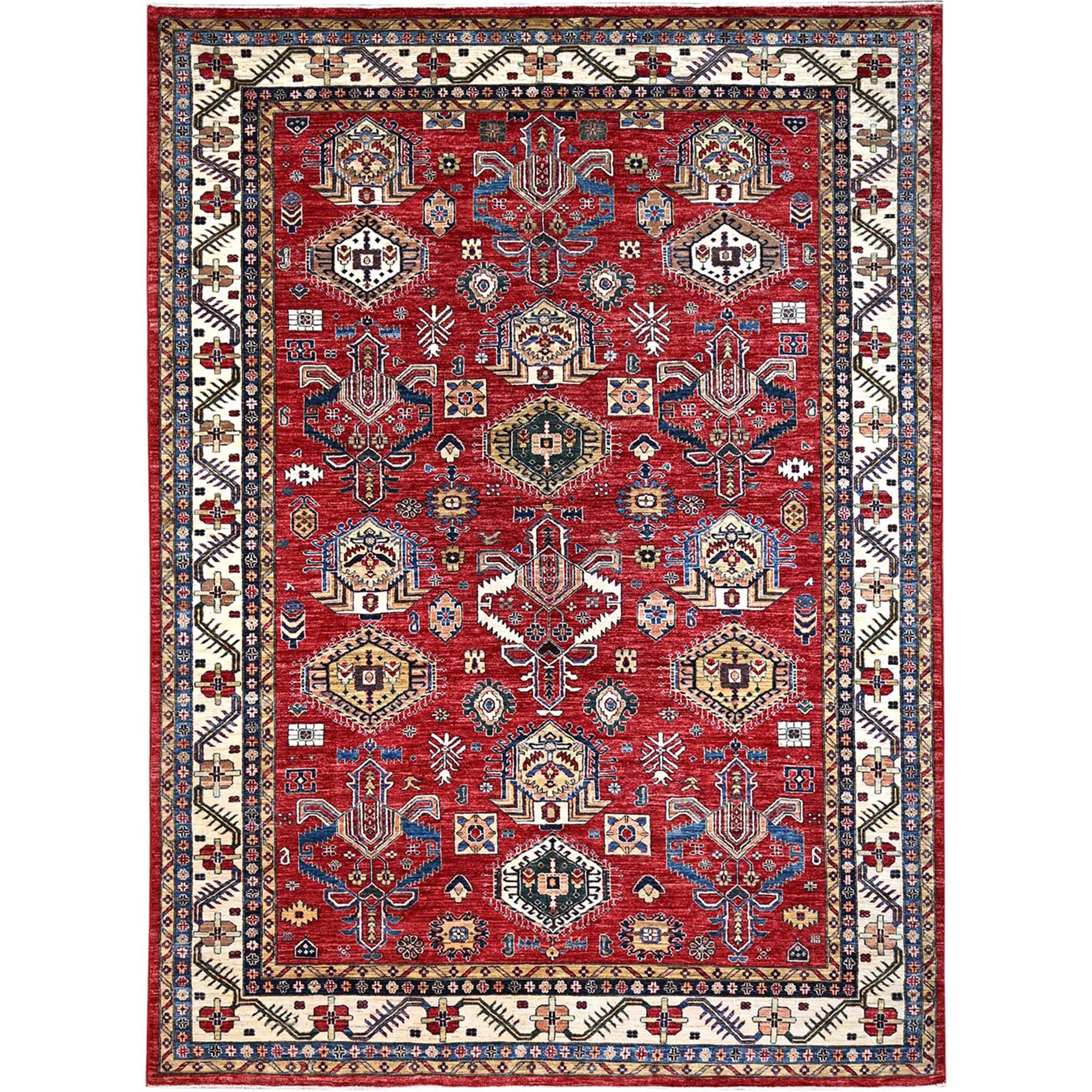 Heirloom Red, Hand Knotted, Vegetable Dyes, Pure Wool, Afghan Super Kazak, Denser Weave All Over Design, Oriental Rug